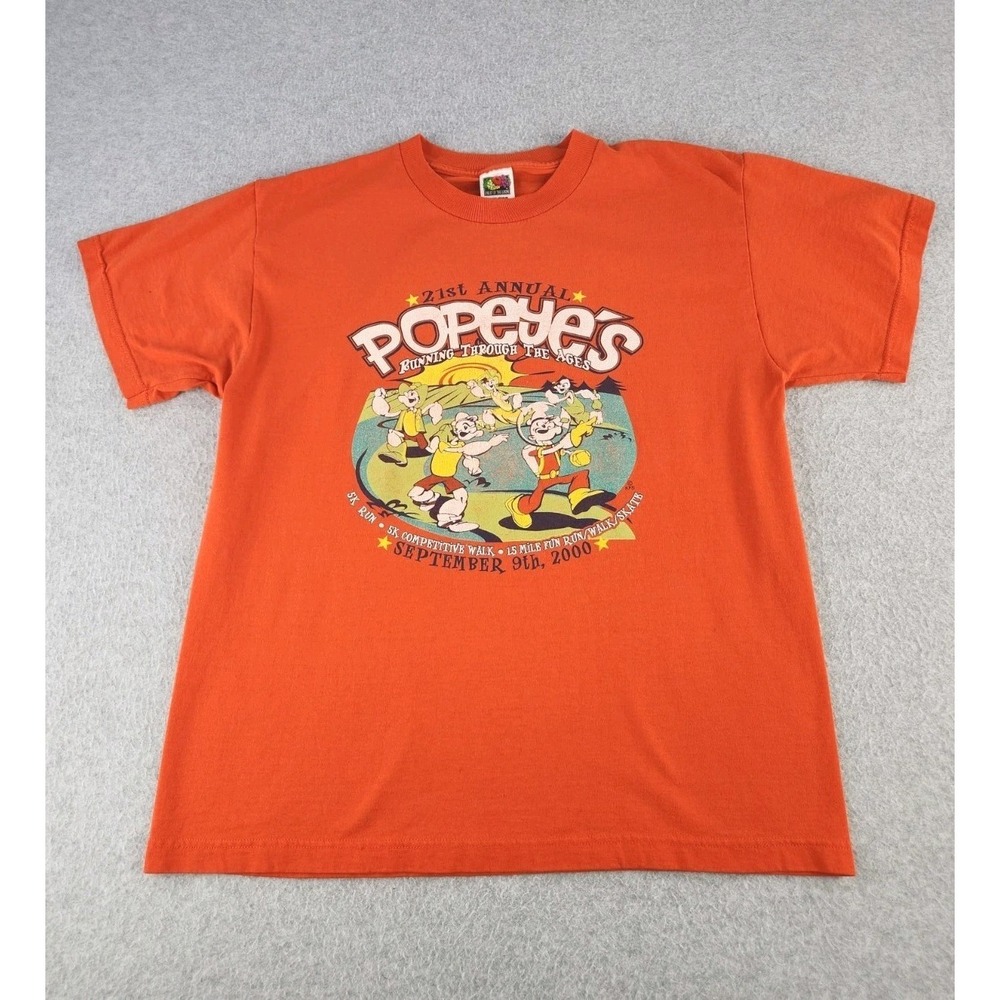 Vintage Popeye T-Shirt Fun Run‎ Running Through The Ages Cartoon TV Show LARGE